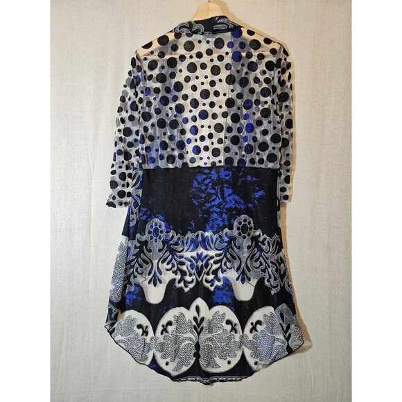 Anis A Cardigan Women Medium Black Blue 3/4 Sleeve Ruffle Fitted Sheer Boho - Picture 9 of 10